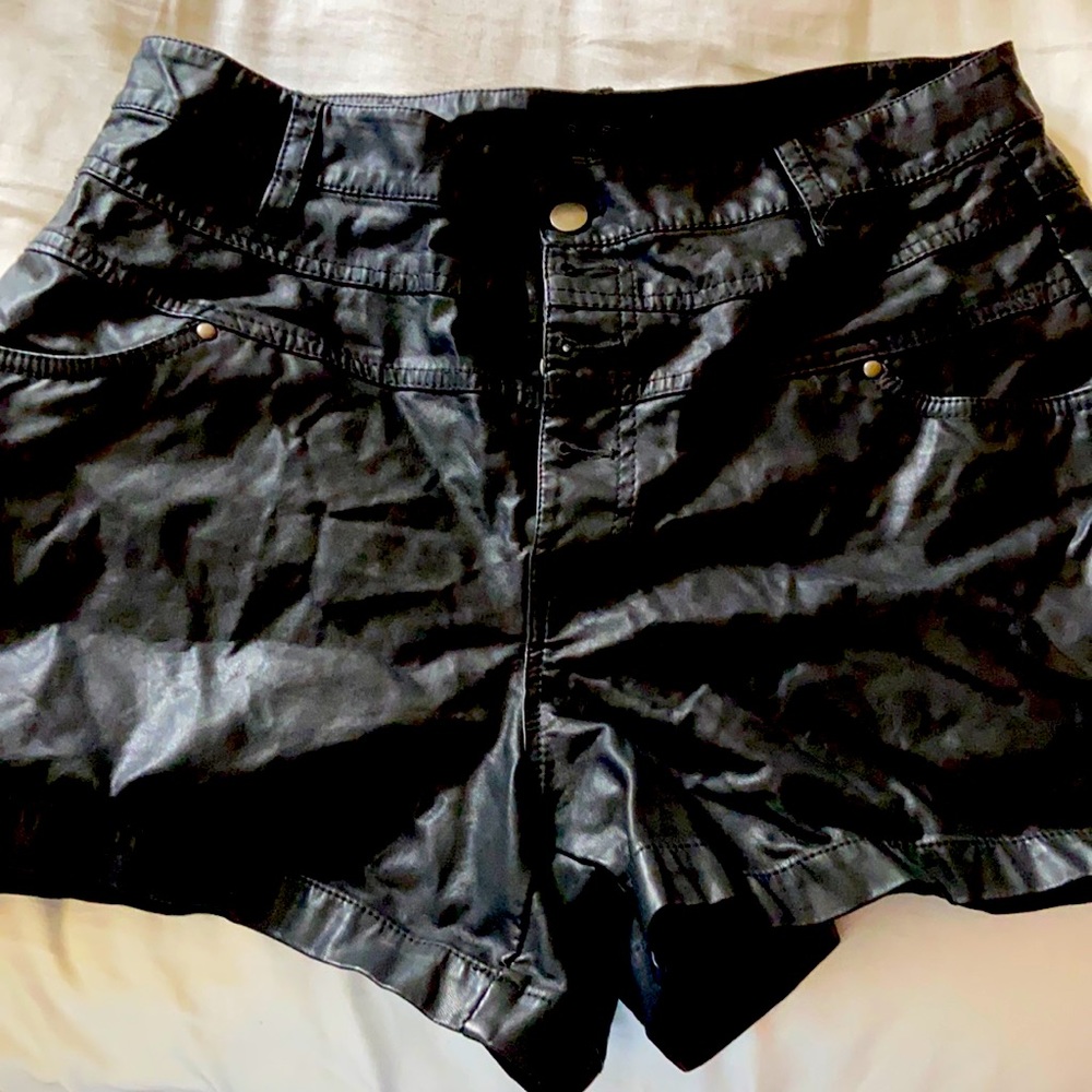 High waisted faux leather shorts